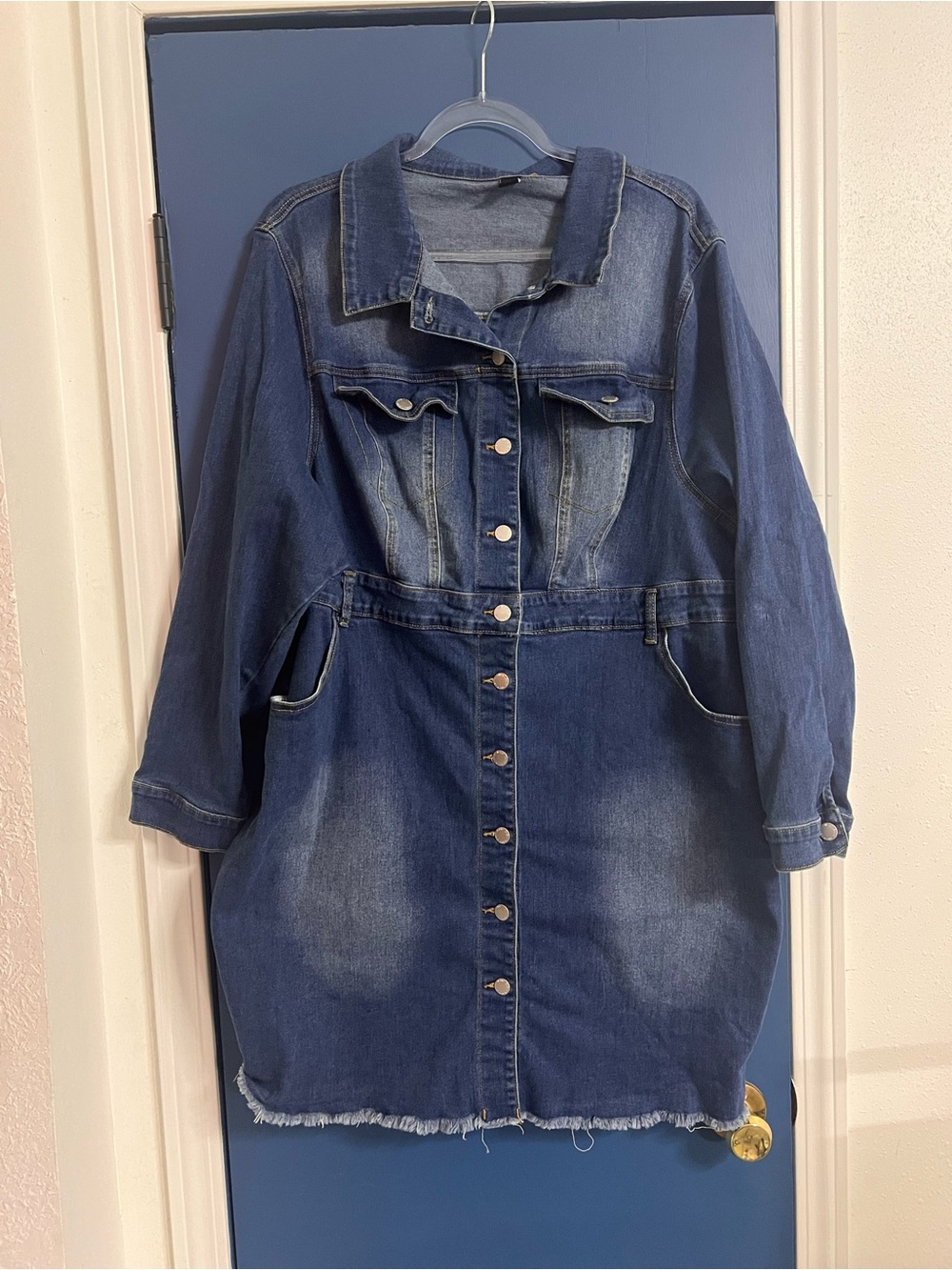 SHEIN Fit+ Button-Front Dark Blue Denim Jacket Dress